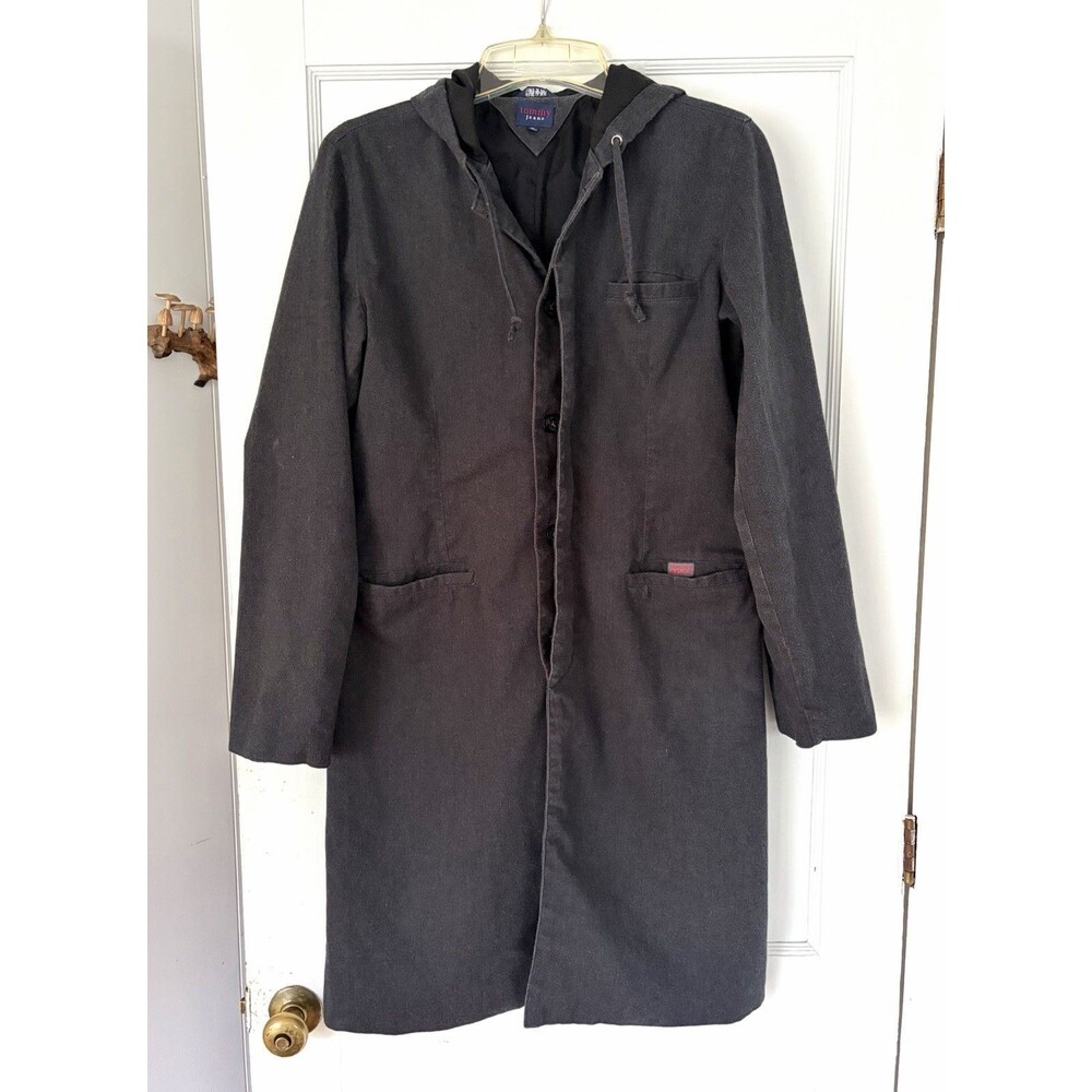 Vintage 1999 Y2K Tommy Hilfiger Tommy Girl Gray Long Hooded Trench Jacket Sz XL